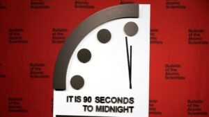 Doomsday clock at 90 seconds to midnight